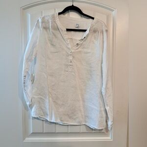 Sigrid Olsen White Long Sleeve Linen Henley Roll Sleeve Blouse